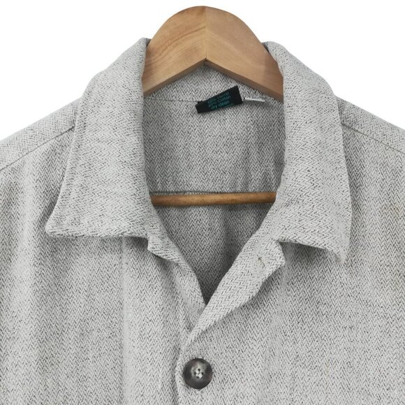 Jackeroos Hemp Cotton Button Front Shirt Jacket Shacket Size L Mens Chevron Camp - Picture 3 of 10